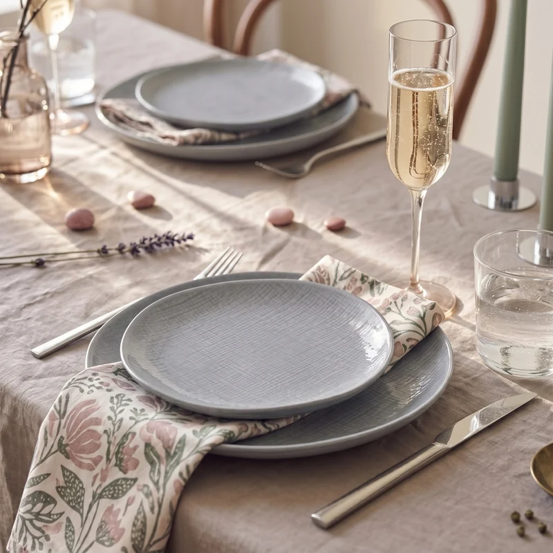 Cookinglife Geschirrset Linen Grey 18-teilig / 6 Personen - 6 Speiseteller, 6 Frühstücksteller und 6 Schalen