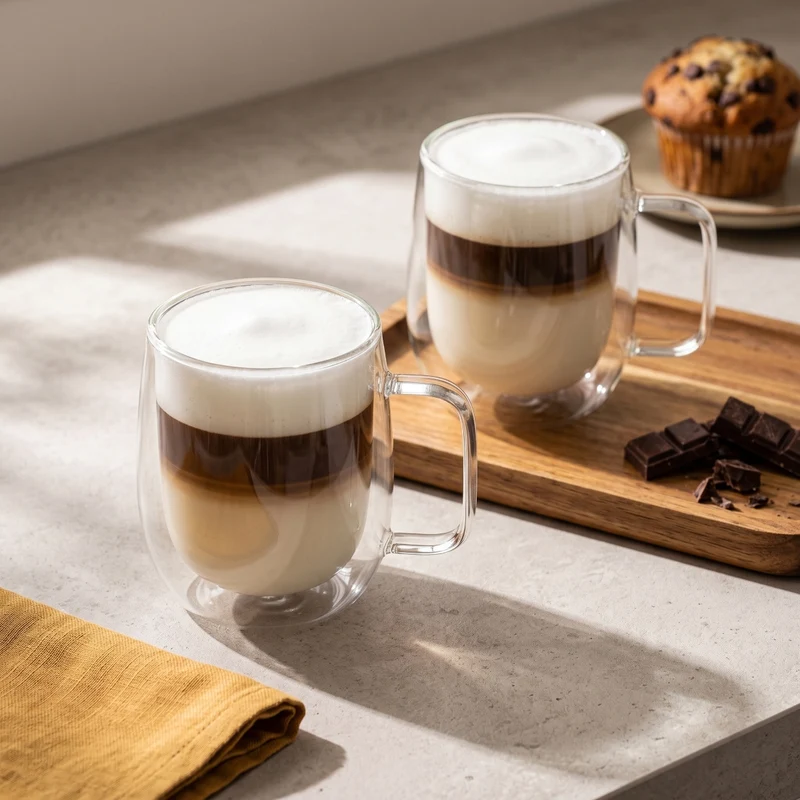Cookinglife Doppelwandige Latte Macchiato- / Teegläser mit Henkel - 400 ml - 2 Stück