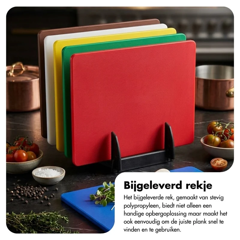 Set van 6 HACCP snijplanken met rek
