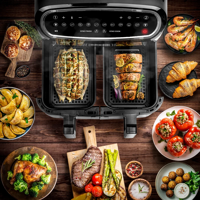Duronic AFD2 BK 10L Heißluftfritteuse Ersatzkörbe, 2 x 5 Liter Volumen, Ersatz Frittierkörbe für Duronic AF24 Fritteuse, Portion für die ganze Familie, Frittieren ohne Öl, Zubehör für Air Fryer
