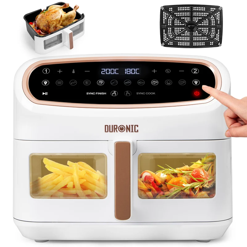 Duronic AF14 WG Heißluftfritteuse, XXL Heißluftfriteuse mit 10 Liter für Pommes, Friteuse HLF 10L Volumen Airfryer, Air Fryer für Rezepte ohne Öl