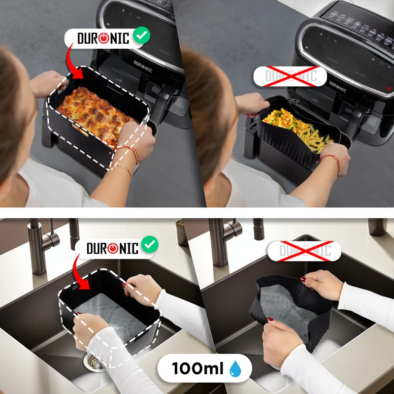 Duronic AFL1 Silikonform, zwei Antihaft Silikoneinsätze, Wiederverwendbar, Airfryer- Zubehör, Airfryer Accesories, Kompatibel mit Duronic AF34 & AF24 & anderen Dualzone Airfryer