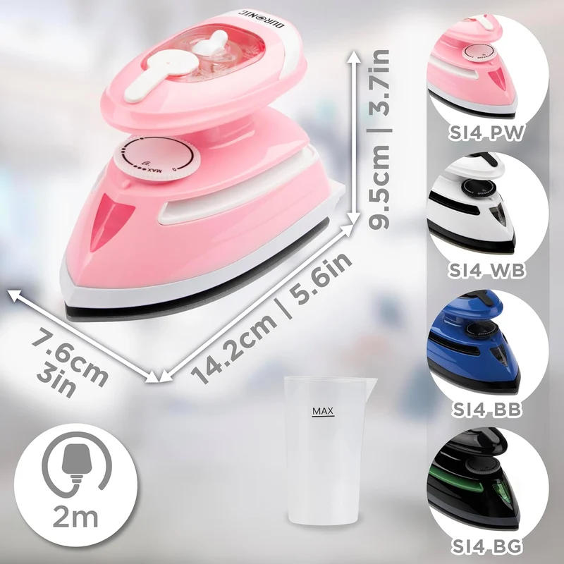 Duronic SI4 PW Mini Reisebügeleisen, 420W Mini Bügeleisen, Dampfbügeleisen 30ml Wassertank, kleines Reisebügeleisen dampf, Handbügeleisen Keramikfläche, für Kleidung nähen, 2 Betriebsspannungen