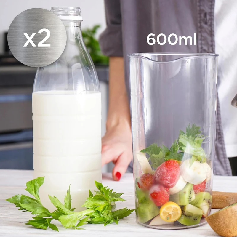Duronic HB35C Stabmixer elektrisch, Pürierstab 350W, Edelstahl Rührstab mit 2 600ml Mix- & Messbecher, Handrührgerät, Ergonomischer Hand blender, für Babynahrung, Suppe, Smoothies, Püree, Sauce