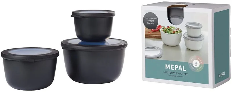 Mepal Frischhaltedosen Cirqula Nordic Black Rund 3-teilig - 500 ml + 1 Liter + 2 Liter