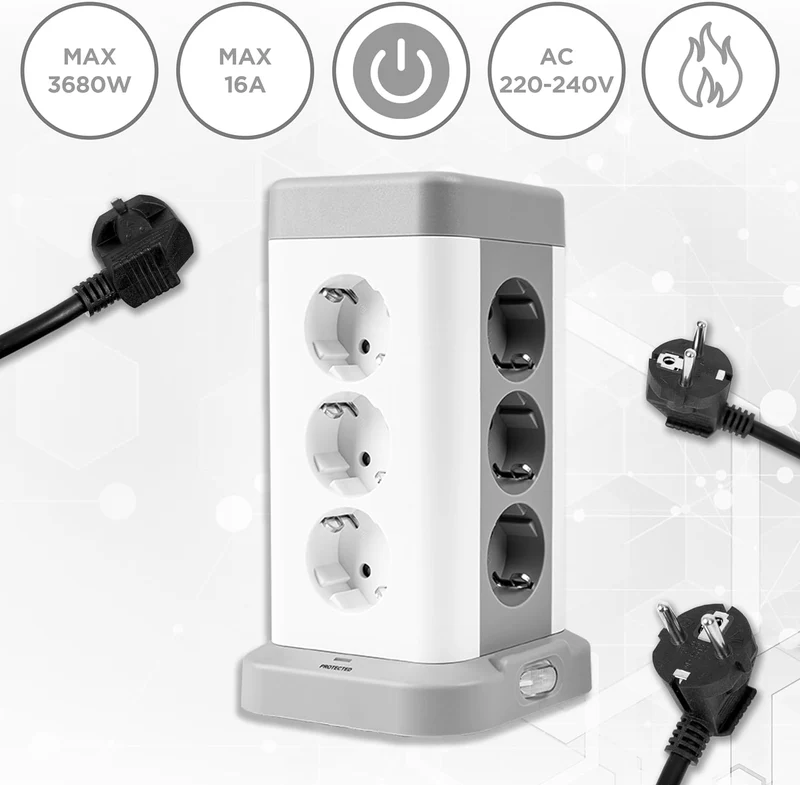 Duronic ET12C Mehrfachsteckdose | Steckdosenwürfel mit 3 USB A Ports und 1 USB C Port (3A) | 12-Fach Steckdose 3680W 16A | Steckdosenleiste mit Überspannungsschutz | Steckdosenturm mit 1,8 m Kabel