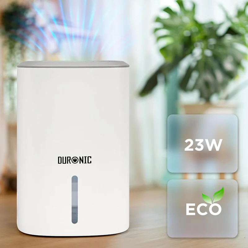 Duronic DH06 WE Luftentfeuchter | Leiser Entfeuchter für 5-10m² Räume | Kleiner Kondenstrockner mit 0,8 Liter Wassertank | 23 Watt Raumentfeuchter gegen Schimmel | Gegen Kondenswasser im Schlafzimmer