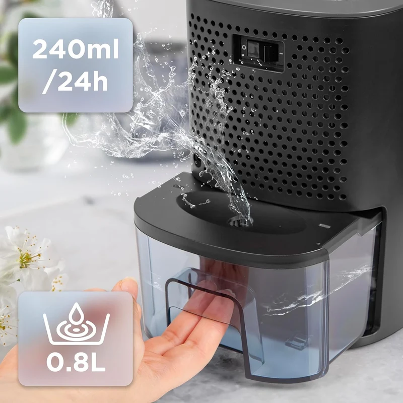 Duronic DH06 BK Luftentfeuchter | Leiser Entfeuchter für 5-10m² Räume | Kleiner Kondenstrockner mit 0,8 Liter Wassertank | 23 Watt Raumentfeuchter gegen Schimmel | Gegen Kondenswasser im Schlafzimmer