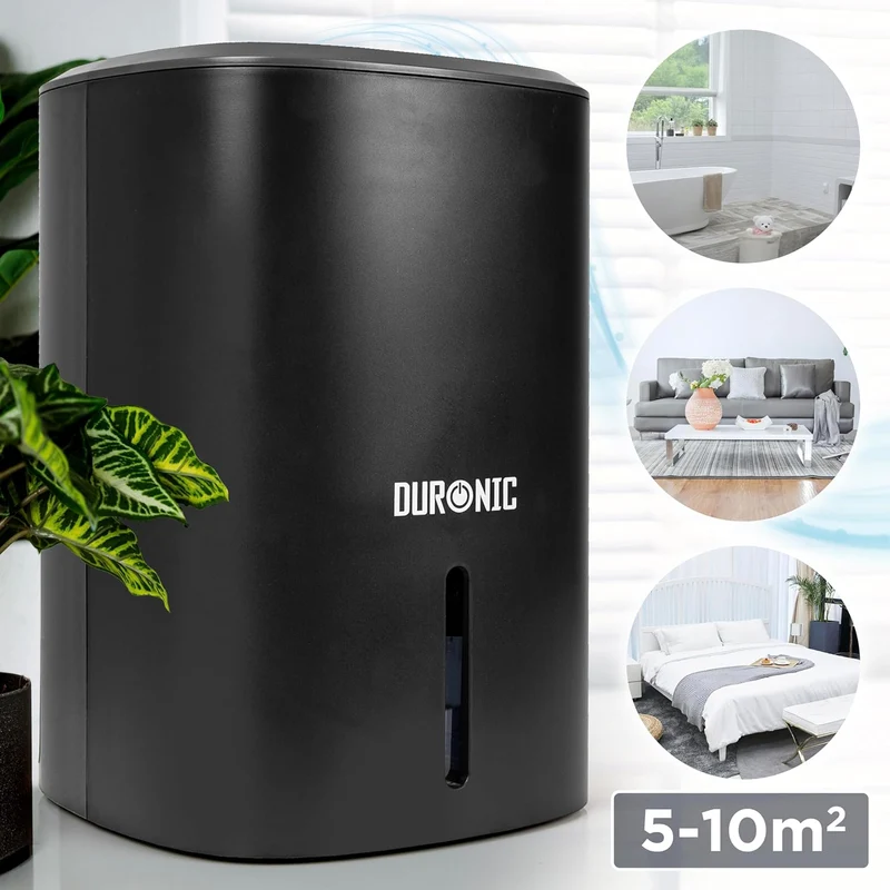 Duronic DH06 BK Luftentfeuchter | Leiser Entfeuchter für 5-10m² Räume | Kleiner Kondenstrockner mit 0,8 Liter Wassertank | 23 Watt Raumentfeuchter gegen Schimmel | Gegen Kondenswasser im Schlafzimmer