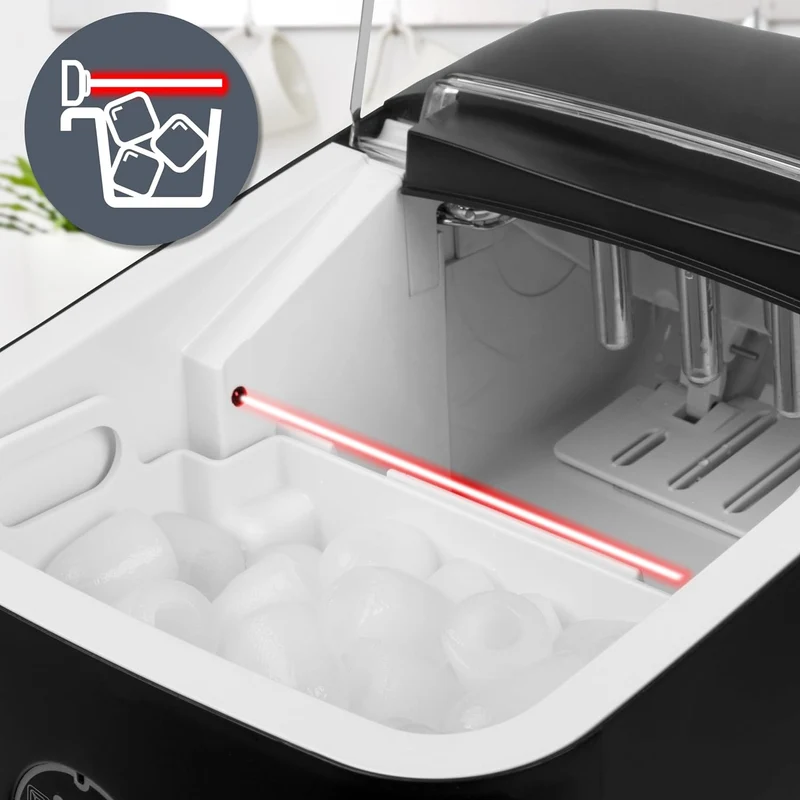 Duronic ICM12 BK Automatische Eiswürfelmaschine | 8 Eiswürfel in 6 - 8 min | 1 L Wassertank | Bis zu 12 kg pro 24 Stunden | Leiser Kompressor bis 54dB | Eismaschine 120W | 1 kg Eis Eiswürfelbereiter