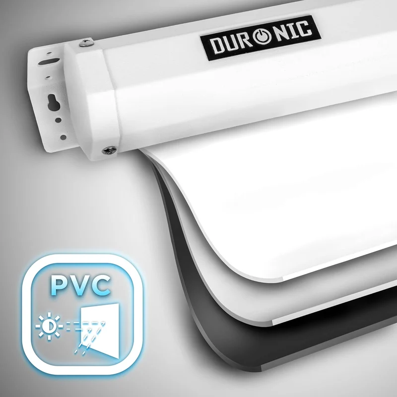 Duronic MPS90 16:9 WE Beamer Leinwand | 90 Zoll Projektor Leinwand | 16:9 Heimkino | Gain +1 Rolloleinwand für Wand- oder Deckenmontage | 4K UHD, 3D, Full HD 1080p | Kompakte Projektionsleinwand Weiß