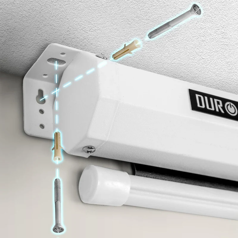 Duronic MPS60 16:9 WE Beamer Leinwand | 60 Zoll Projektor Leinwand | 16:9 Heimkino | Gain +1 Rolloleinwand für Wand- oder Deckenmontage | 4K UHD, 3D, Full HD 1080p | Kompakte Projektionsleinwand Weiß