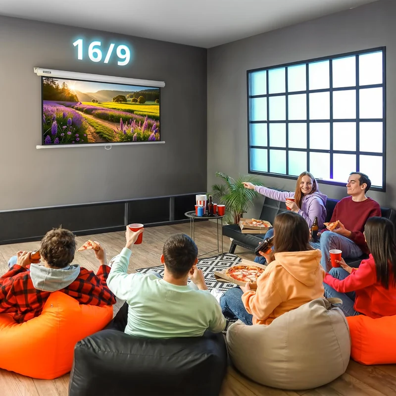 Duronic MPS60 16:9 WE Beamer Leinwand | 60 Zoll Projektor Leinwand | 16:9 Heimkino | Gain +1 Rolloleinwand für Wand- oder Deckenmontage | 4K UHD, 3D, Full HD 1080p | Kompakte Projektionsleinwand Weiß