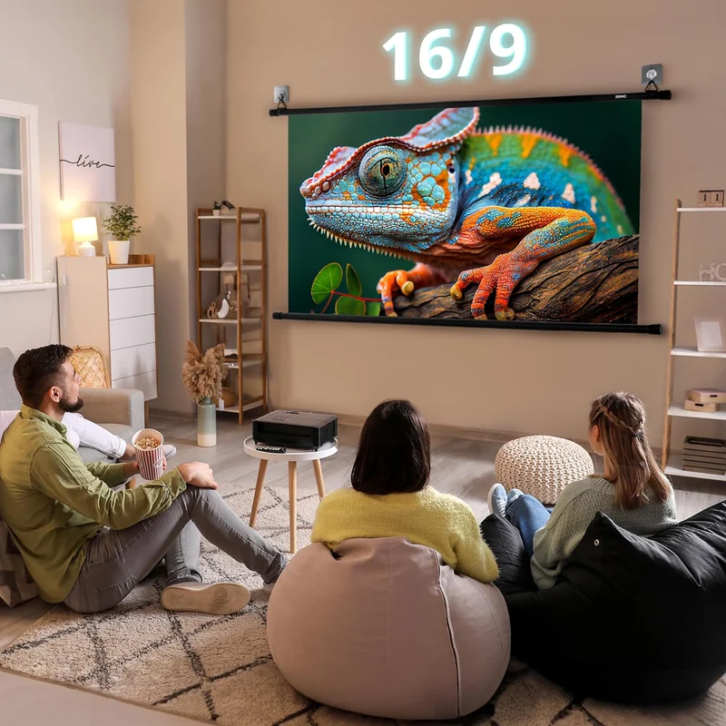 Duronic BPS100 16:9 Projektorleinwand, Beamerleinwand 100 Zoll, Heimkino mit 4K Full HD 3D, Rolloleinwand 1.0 Gain, Beamer Leinwand für Wandmontage, Filmnacht, Videoleinwand für Büro Schulen