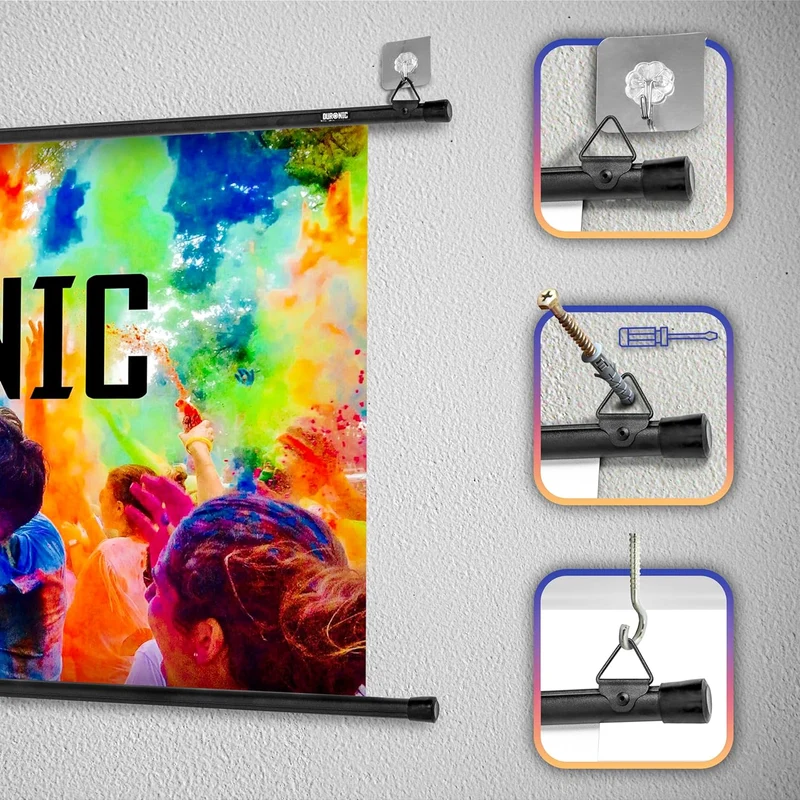 Duronic BPS90 16:9 Projektorleinwand, Beamerleinwand 90 Zoll, Heimkino mit 4K Full HD 3D, Rolloleinwand 1.0 Gain, Beamer Leinwand für Wandmontage, Filmnacht, Videoleinwand für Büro Schulen