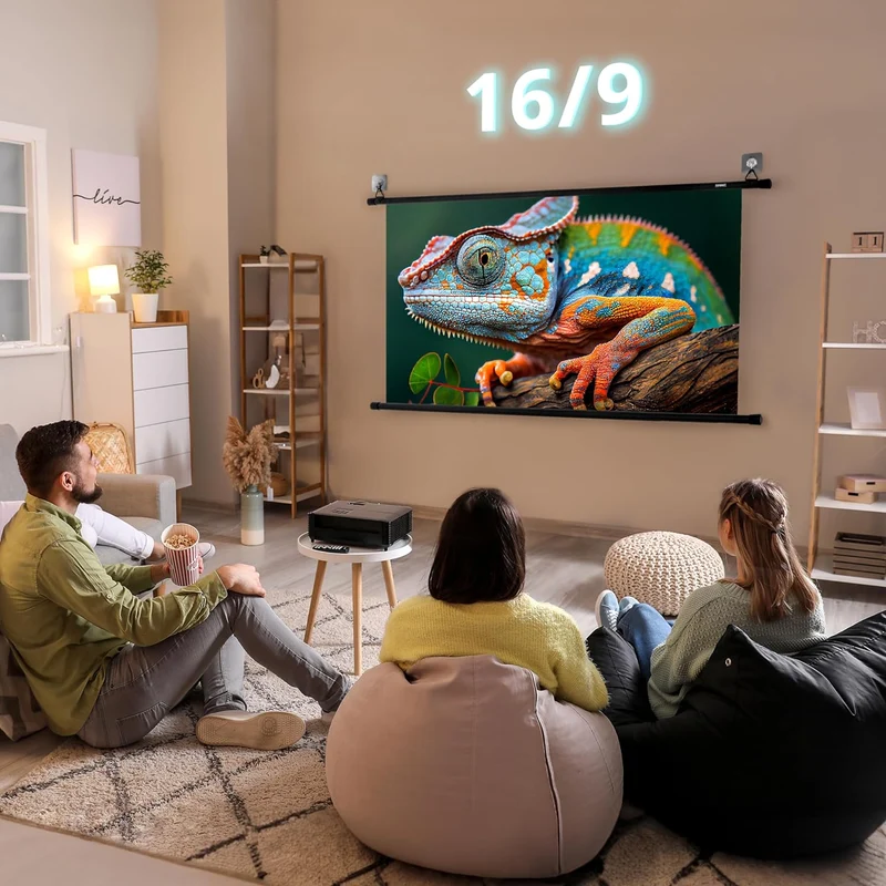 Duronic BPS70 16:9 Projektorleinwand, Beamerleinwand 70 Zoll, Heimkino mit 4K Full HD 3D, Rolloleinwand 1.0 Gain, Beamer Leinwand für Wandmontage, Filmnacht, Videoleinwand für Büro Schulen