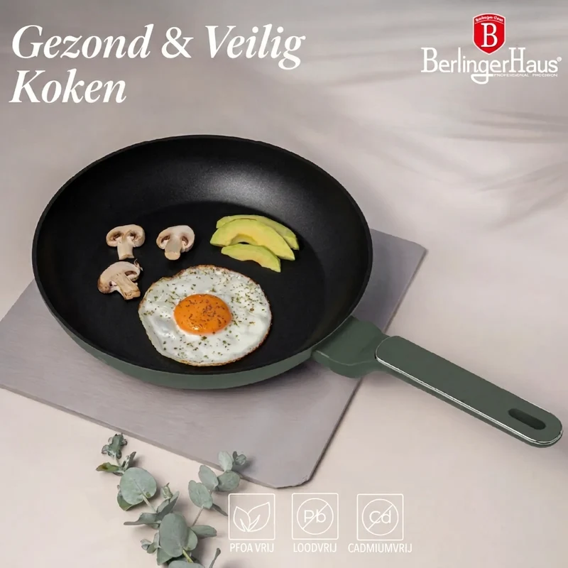 BerlingerHaus Topfset Matt Grün 11-Teilig - Kochtopf ø 20, 24, 28 cm, Bratpfanne ø 24, 28 cm & Stielkasserolle ø 16 cm - Geeignet für alle Wärmequellen