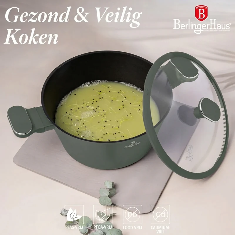 BerlingerHaus Topfset Matt Grün 11-Teilig - Kochtopf ø 20, 24, 28 cm, Bratpfanne ø 24, 28 cm & Stielkasserolle ø 16 cm - Geeignet für alle Wärmequellen