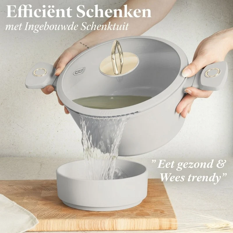 BerlingerHaus Topfset Matt Creme 11-Teilig - Kochtöpfe ø 20, 24, 28 cm, Bratpfannen ø 24, 28 cm & Stielkasserolle ø 16 cm - Geeignet für alle Wärmequellen