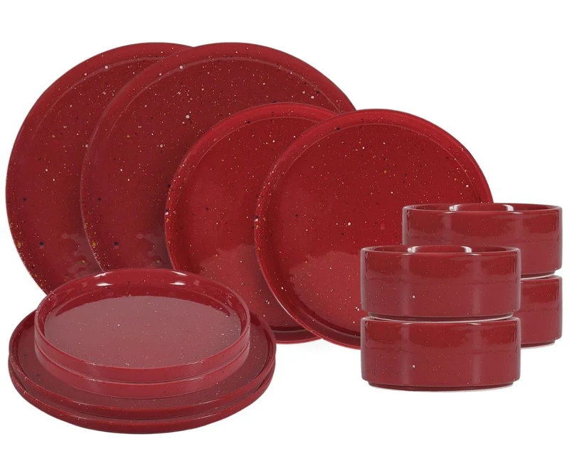 ONA Geschirrset Fika Burgundy 12-teilig / 4 Personen - 4 Speiseteller, 4 Frühstücksteller und 4 Schalen