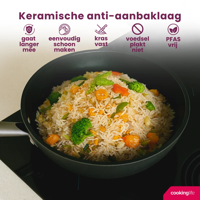 Cookinglife Pfannenset ProForge 3-teilig - Wokpfanne ø 28 cm + Bratpfanne ø 24 & 28 cm - geeignet für alle Wärmequellen - keramische Antihaftbeschichtung