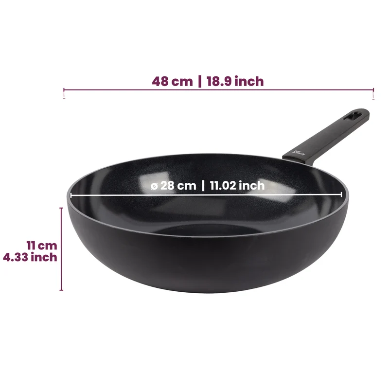 Cookinglife Pfannenset Black Cera 3-teilig - Wokpfanne ø 28 cm + Bratpfannen ø 24 & 28 cm - geeignet für alle Wärmequellen - keramische Antihaftbeschichtung
