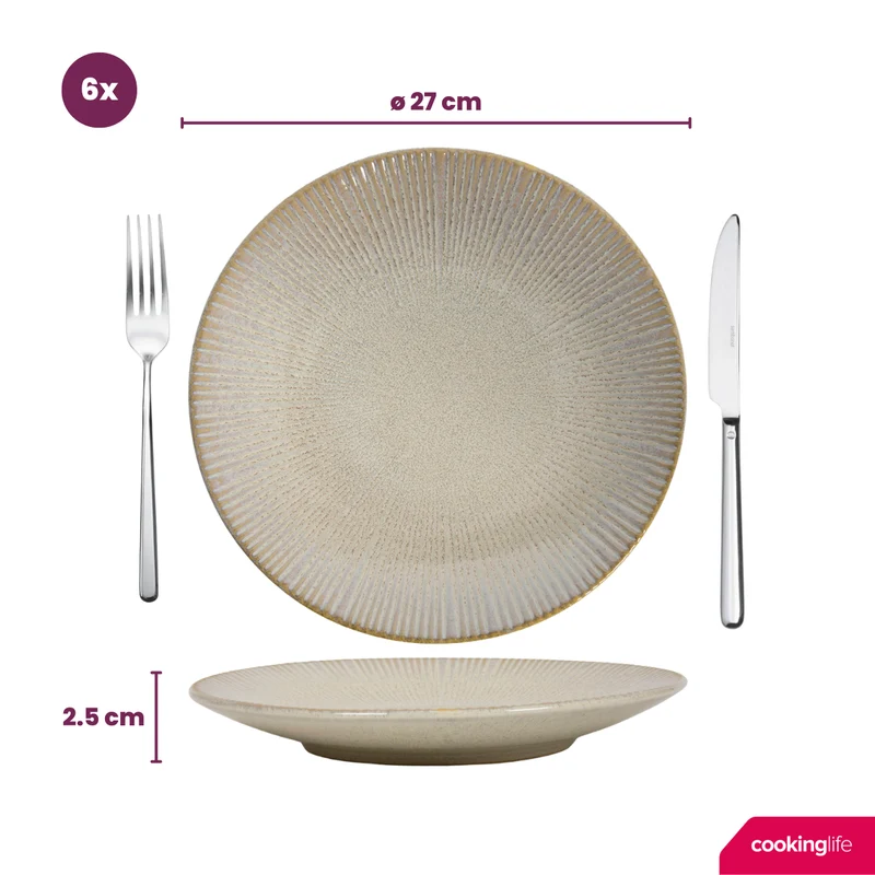 Cookinglife Speiseteller Coastal Lines Ocean Beige ø 27 cm - 6 Stück