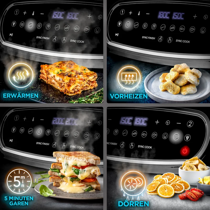 Duronic AF34 BK Heißluftfriteuse, Heißluftfritteuse für Süßkartoffel Pommes, Friteuse HLF 10L Volumen Heißluftfrittöse, Fritteuse für Rezepte ohne Öl