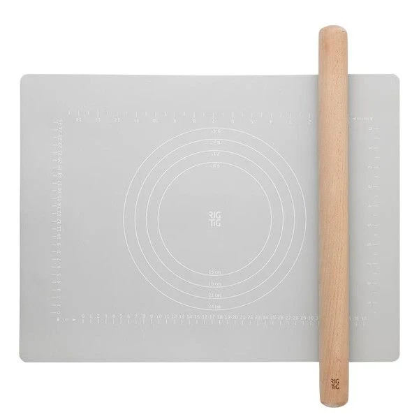 RIG-TIG BAKE-IT Teigroller und Backunterlage light grey