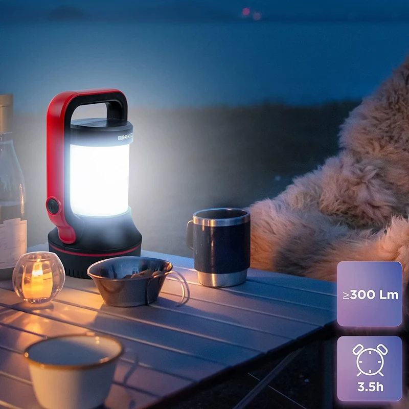 Duronic RL74 Taschenlampe | Laterne mit LED | Helle Outdoor Campinglampe | Lampe mit 10000 mAh wiederaufladbaren Strahler mit drei Leuchtmodi | Für Notfall und Stromausfall | Mit Handgriff | 320 Lumen