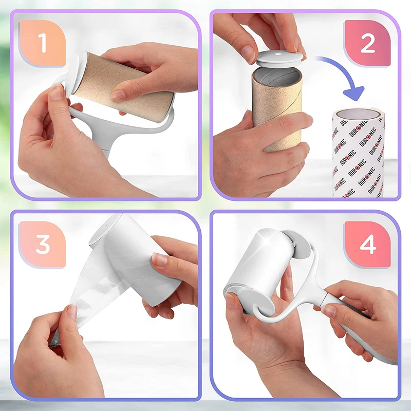 Duronic ROLL2X4 Fusselrolle | Tragbarer Fusselentferner | Kleiderrolle gegen Tierhaare | 2 Stück mit ergonomischem Griff | Inkl. 4 Kleberollen | Für Polstermöbel, Wäsche und Fellpflege geeignet