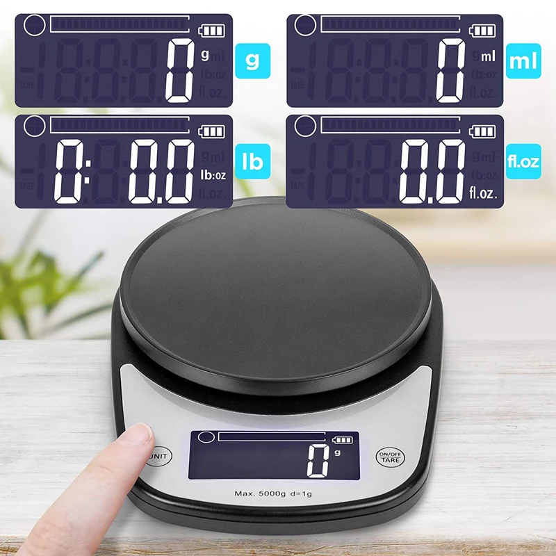 Duronic KS5000 BK/CR Küchenwaage | 5 kg Digitalwaage oval mit 2,5 L abnehmbarer Schüssel | 1 g grammgenau Präzision-Feinwaage | Haushaltswaage mit Tara-Funktion | Digitale Waage mit Hold-Funktion