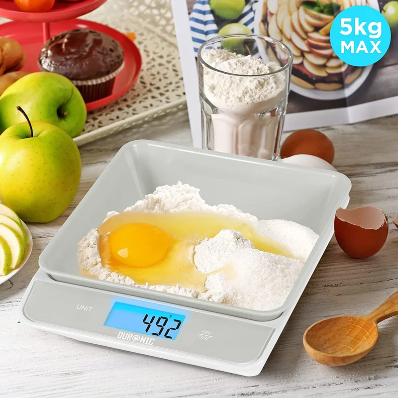 Duronic KS100 GY Küchenwaage, Küchen Waage Digital, graue Haushaltswaage mit Schüssel, Feinwaage bis 5kg, 1,2 Liter Volumen, Meal Prep für Diät