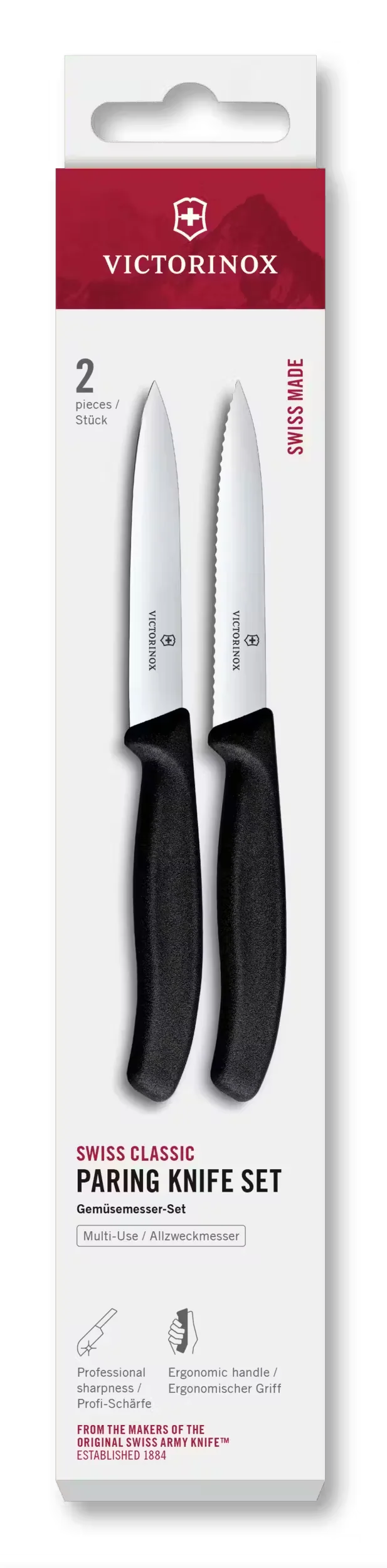 Victorinox Gemüsemesser-Set Swiss Classic Schwarz 2-teilig - Wellenschliff & Glatt Gemüsemesser