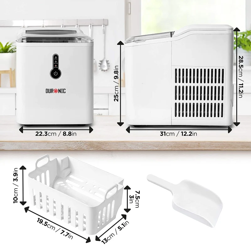 Duronic ICM120 Automatische Eiswürfelmaschine | 9 Eiswürfel in 7-9 min | 1,5 L Wassertank | Bis zu 12 kg pro 24 Stunden | 600 g Kapazität | Eismaschine 120W | Eiswürfelbereiter
