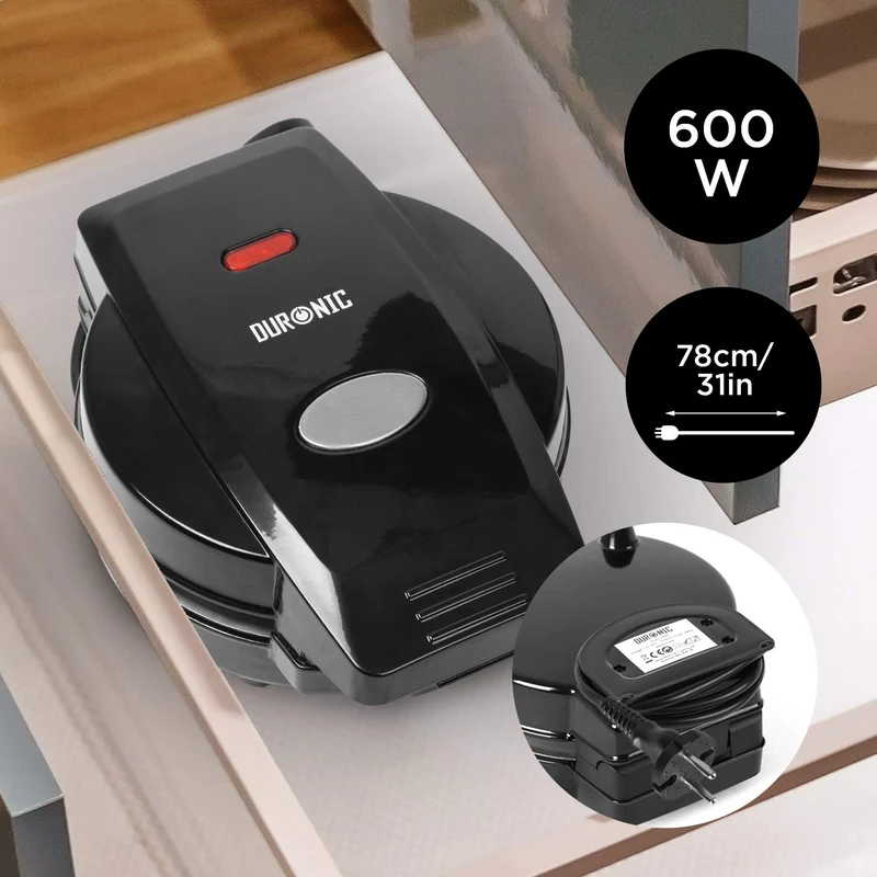 Duronic OM60 Omelette maker | Omlette Grill 600W | Antihaft-Kochplatte | Automatische Temperaturregelung | Für Omlettes, Calzone, Tortilla, Apfel- oder Maultaschen oder kleine Kuchen