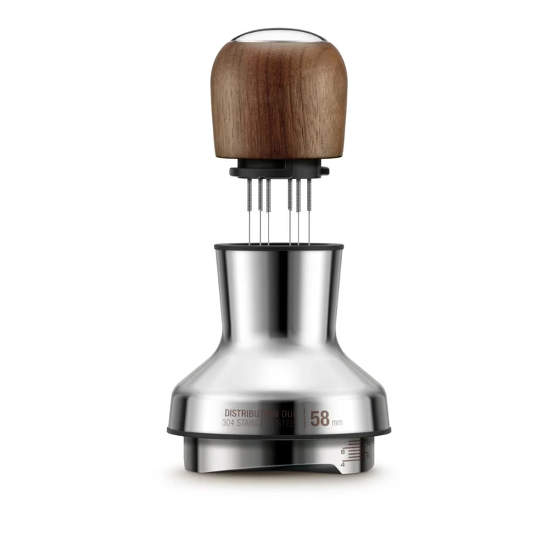 Accesorio para airear y nivelar el café molido de acero inox y madera de nogal Sage
