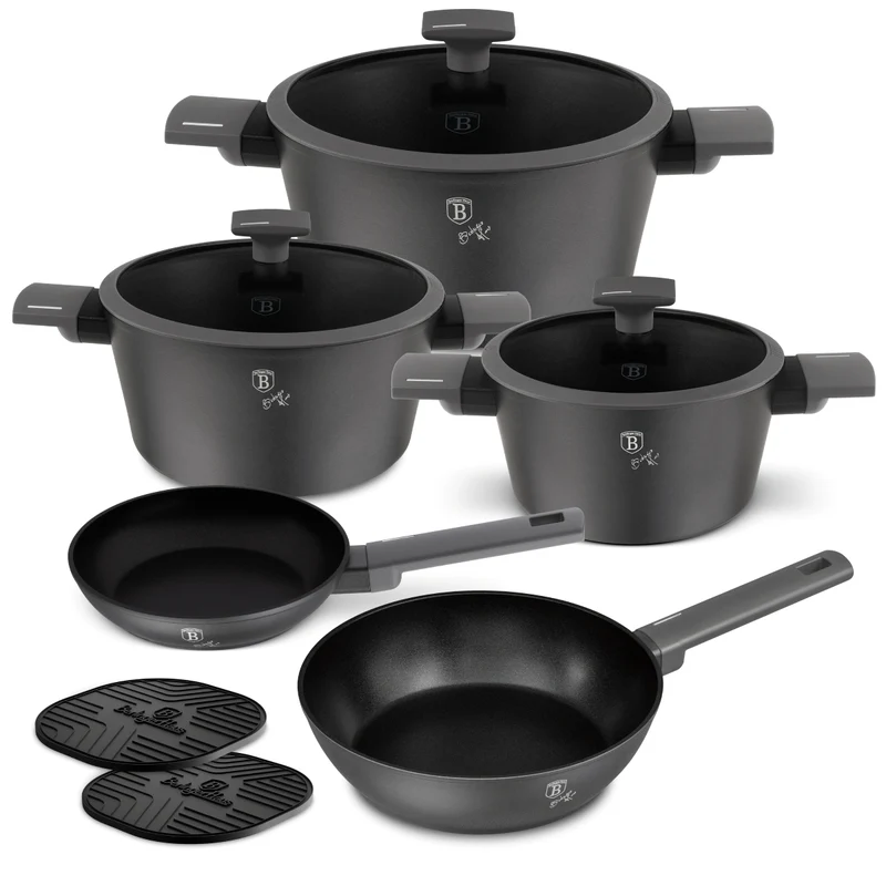 BerlingerHaus Topfset Matt Anthrazit 7-teilig - Kochtöpfe ø 20, 24, 28 cm, Bratpfannen ø 20 & 24 cm - geeignet für alle Wärmequellen