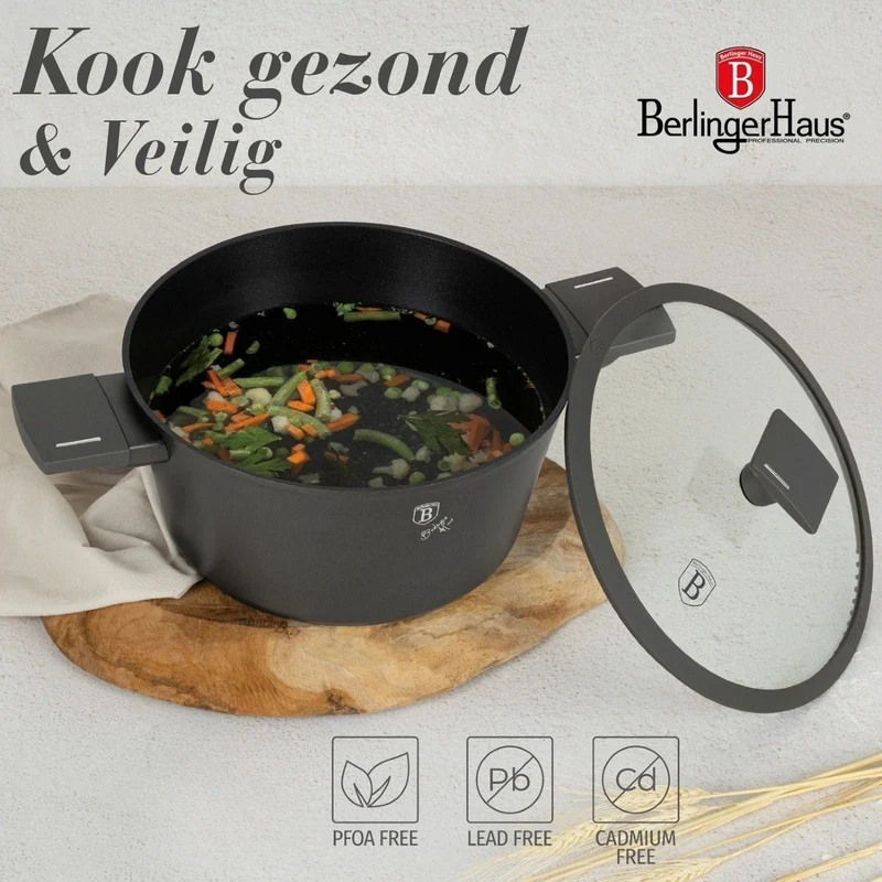 BerlingerHaus Topfset Matt Anthrazit 7-teilig - Kochtöpfe ø 20, 24, 28 cm, Bratpfannen ø 20 & 24 cm - geeignet für alle Wärmequellen