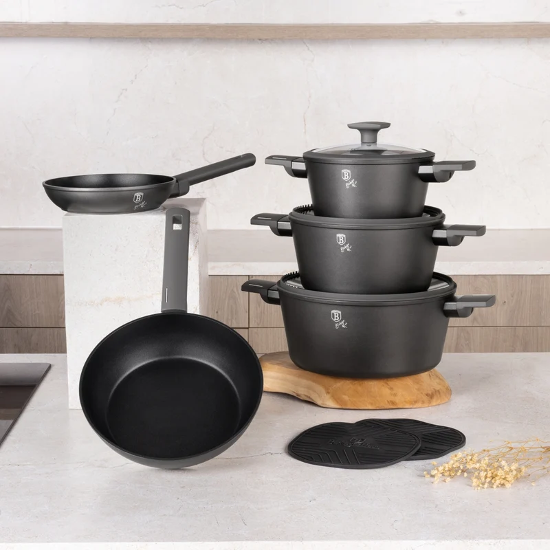 BerlingerHaus Topfset Matt Anthrazit 7-teilig - Kochtöpfe ø 20, 24, 28 cm, Bratpfannen ø 20 & 24 cm - geeignet für alle Wärmequellen