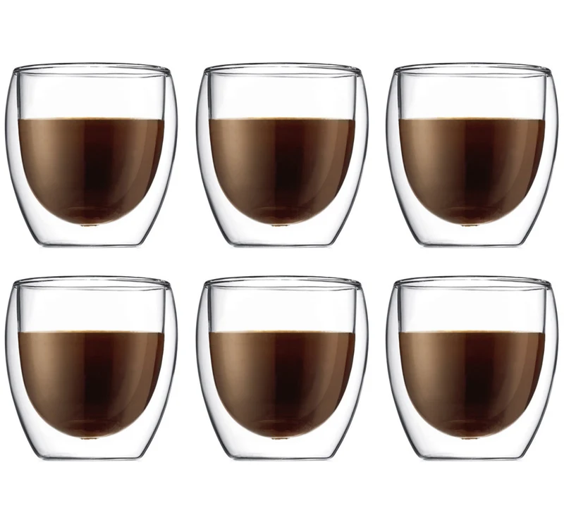 Bodum Doppeltwandige Kaffee- und Teegläser Pavina - Patentiertes Ventil - 250 ml - 6 Stück