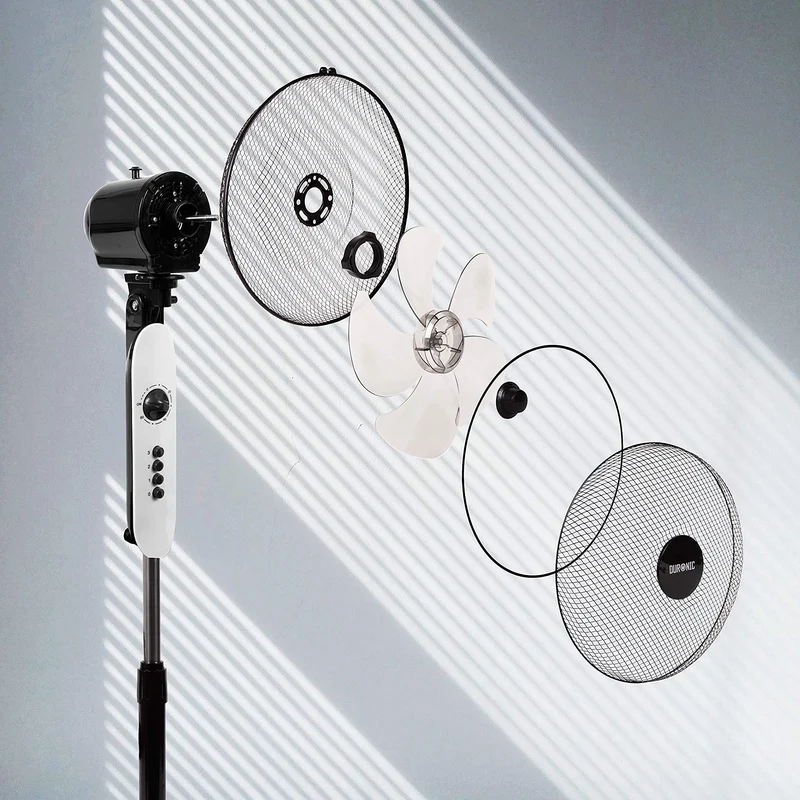 Duronic FN45 Standventilator | Ventilator oszilierend um 90° | Höhenverstellbar bis 140cm | Geräuscharmer Lüfter mit 5 Lamellen | Windmaschine mit 3 Geschwindigkeitsstufen und Timer | Für Schlafzimmer