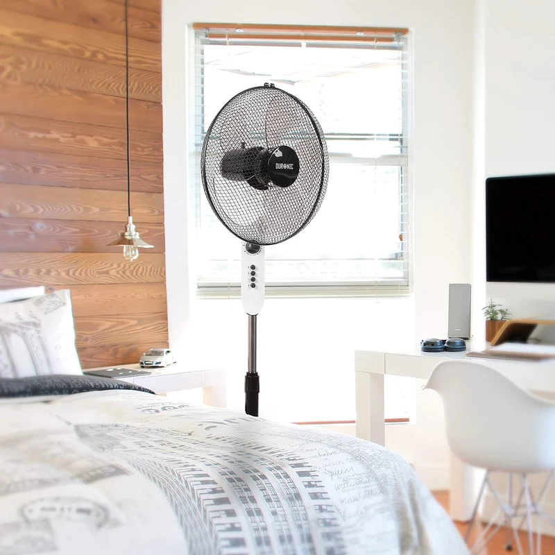 Duronic FN45 Standventilator | Ventilator oszilierend um 90° | Höhenverstellbar bis 140cm | Geräuscharmer Lüfter mit 5 Lamellen | Windmaschine mit 3 Geschwindigkeitsstufen und Timer | Für Schlafzimmer