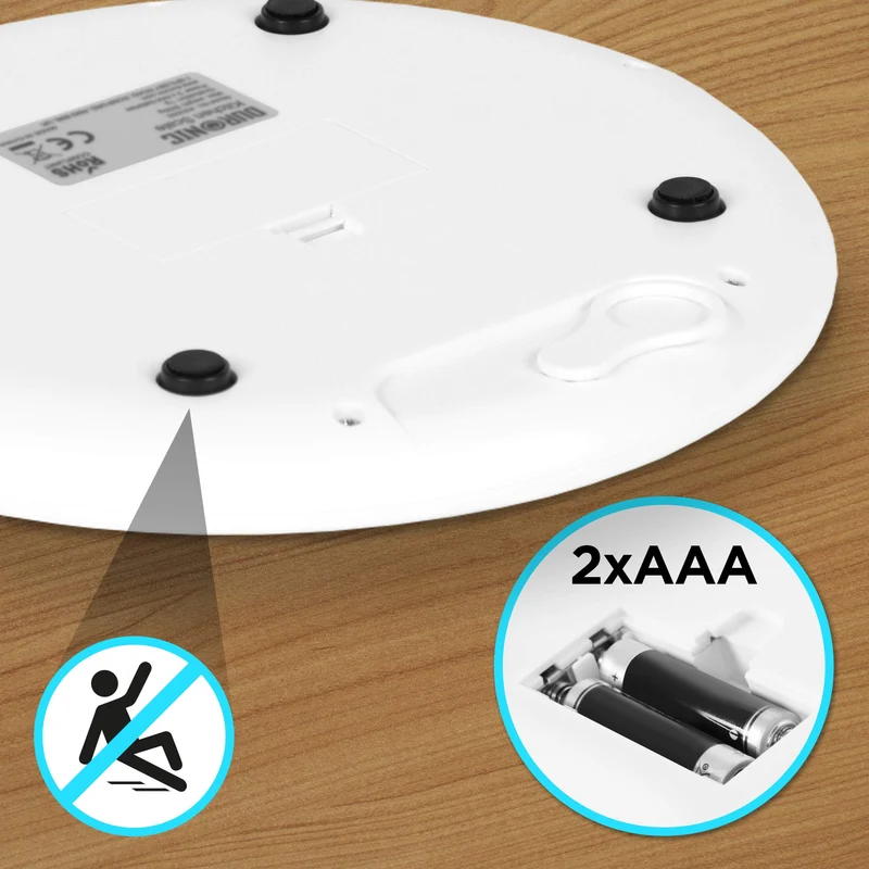 Duronic KS3000 Küchenwaage | 5 kg Digitalwaage rund mit 2 L abnehmbarer Schüssel | 1 g grammgenau Präzision-Feinwaage | Haushaltswaage mit Tara-Funktion | Digitale Waage mit Hold-Funktion | Zum Backen