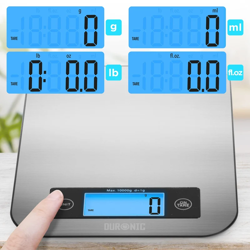 Duronic KS1007 Küchenwaage | 10 kg Digitalwaage | 1 g grammgenau Präzision-Feinwaage | Haushaltswaage mit Tara-Funktion | Digitale Waage mit Hold-Funktion | Lebensmittelwaage zum Backen und Kochen