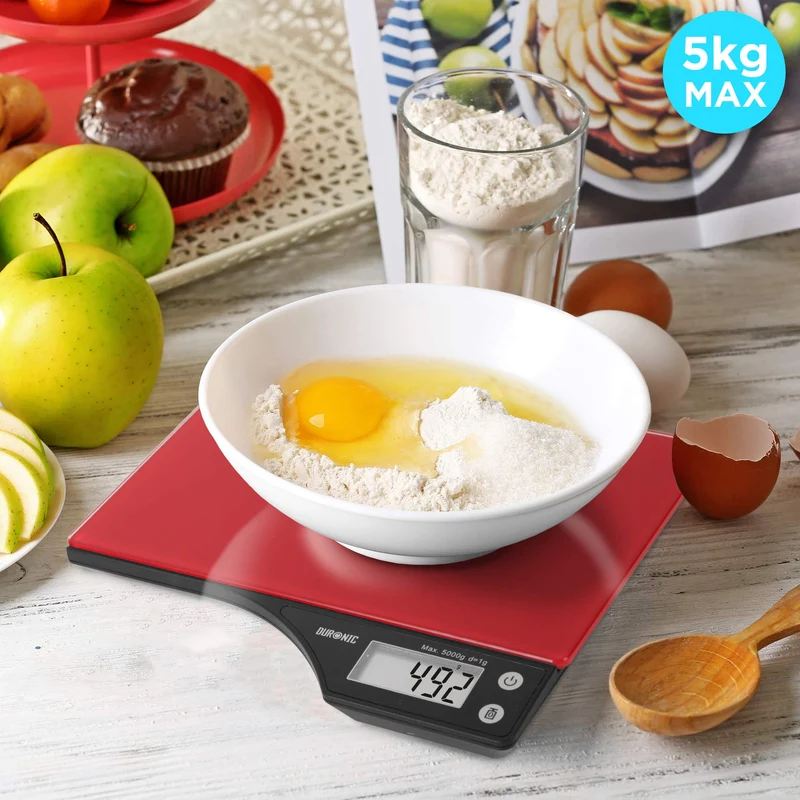 Duronic KS350 Küchenwaage | 5 kg Digitalwaage | 1 g grammgenau Präzision-Feinwaage | Haushaltswaage mit Tara-Funktion | Digitale Waage mit Hold-Funktion | Lebensmittelwaage zum Backen und Kochen