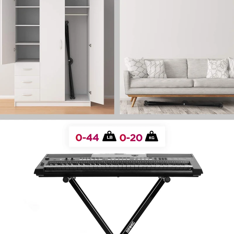 Duronic KS2B Keyboardständer | Höhenverstellbar in 7 Stufen von 30-96 cm | Befestigungsriemen für Digital Piano und Synthesizer | Ideal für Bühne, Gig und Proberaum | Doppelstrebiges Stativ bis 20 kg