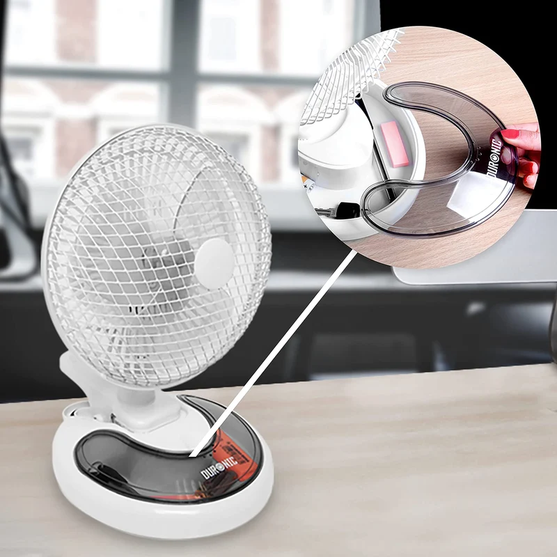 Duronic FN15 Tischventilator | Mini Ventilator 20 cm | Mobiler Lüfter mit Clip und Aufbewahrungsbox als Standfuß | Klein und leise bei 15 Watt | 2 Geschwindigkeitsstufen | 360° | Büro und Schlafzimmer