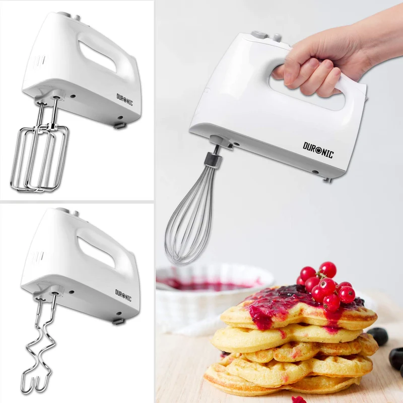 Duronic HM4 WE elektrischer Handmixer 400W, Handrührgerät mit Aufbewahrungsbox, Rührgerät Rührbesen Knethaken Aufbewahrungsbox, Rührmaschine, Küchenmixer, Handrührer, Mixer für Backen, Teig, Weiß