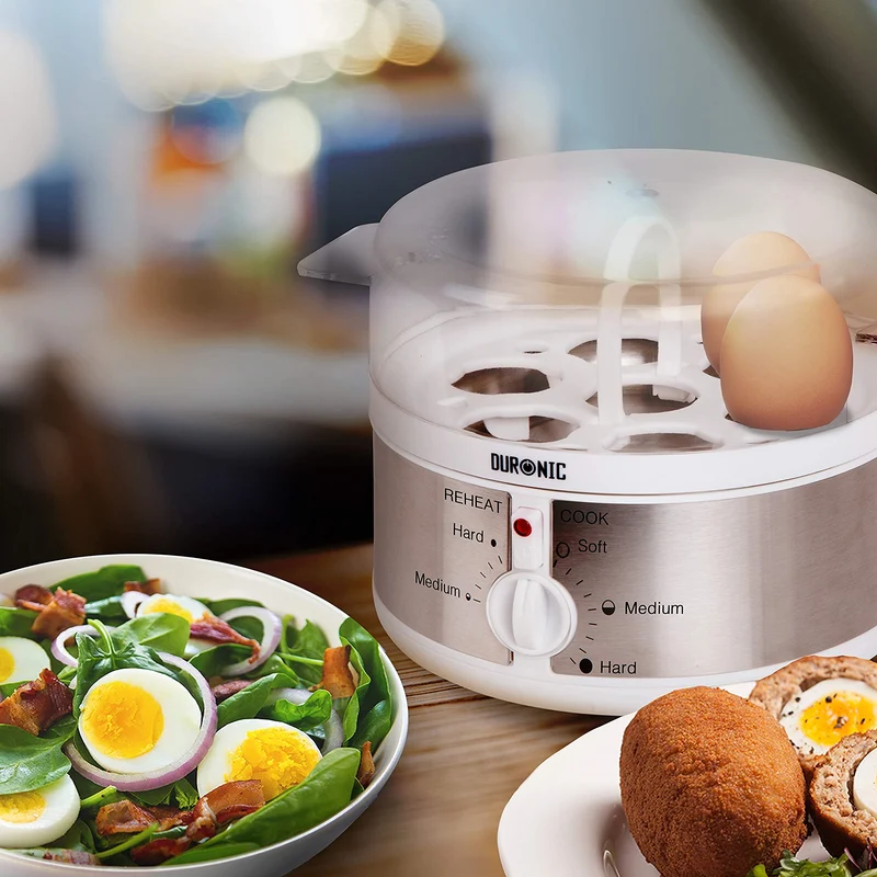 Duronic EB35 WE Eierkocher | Bis zu 7 gekochte Eier | Härtegradeinstellung weich mittel hart | Ei Weiterkochfunktion | Inklusive Messbecher und Eierstecher | Für ein perfektes Frühstücksei | 350 Watt